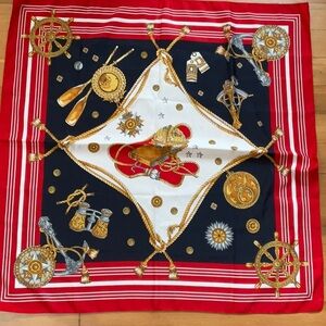Nautical Themed Red and Navy Blue Scarf 33” Square